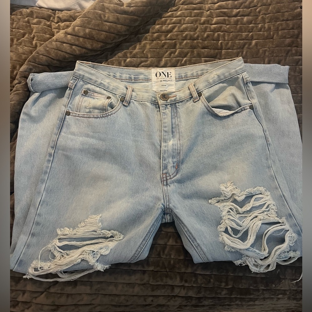 One Teaspoon Light Blue Distressed Boyfriend Jeans
